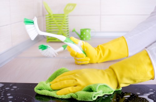 Deep cleaning equipment used on a commercial carpeted floor